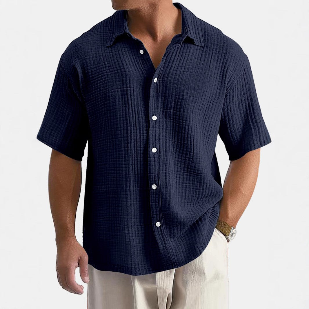 Men's short-sleeve shirt with textured cotton fabric and breathable fit Lisslune