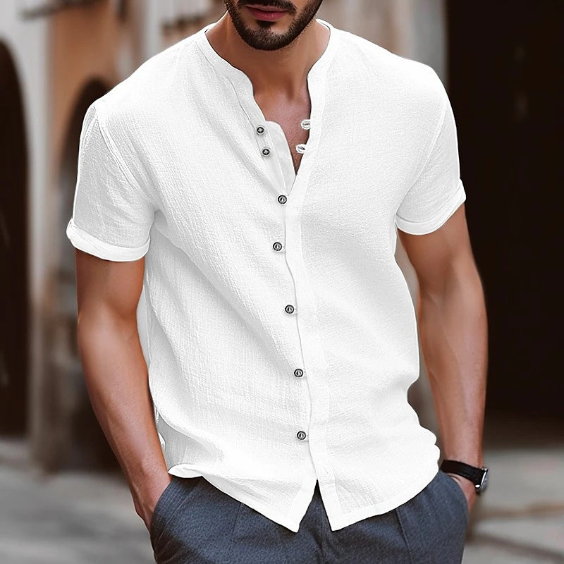 Men's Short Sleeve Shirt with Fashionable Henley Neck Lisslune
