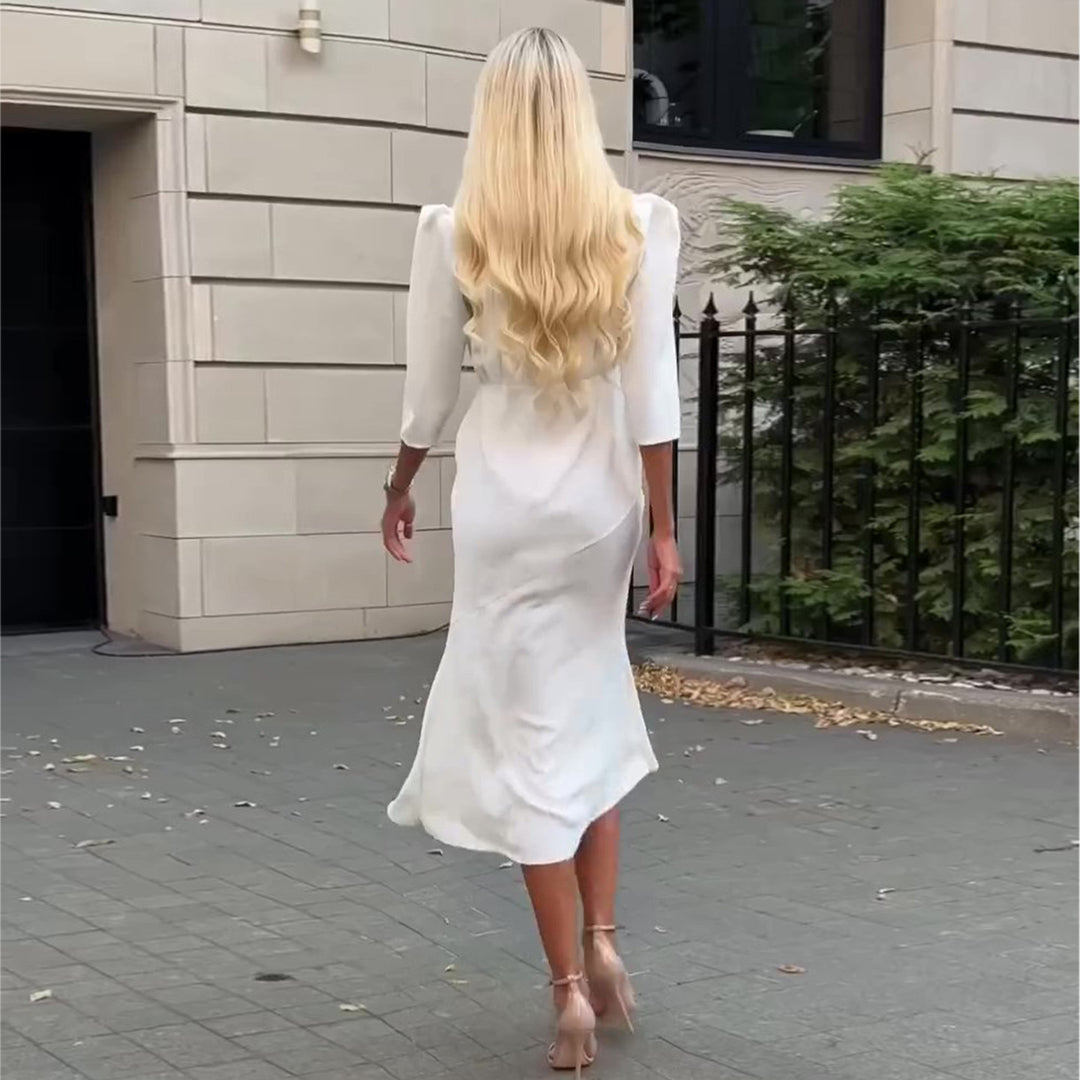 Women's shirt dress with elegant V-neck and button placket