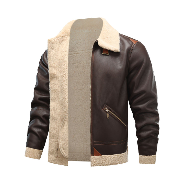 Men's Elegant Leather Jacket with Fur Collar Lisslune
