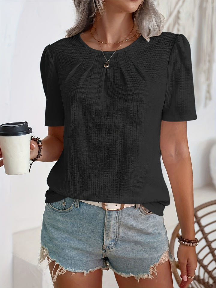 Women's Fashion Top with Textured Design and Puff Sleeves Lisslune