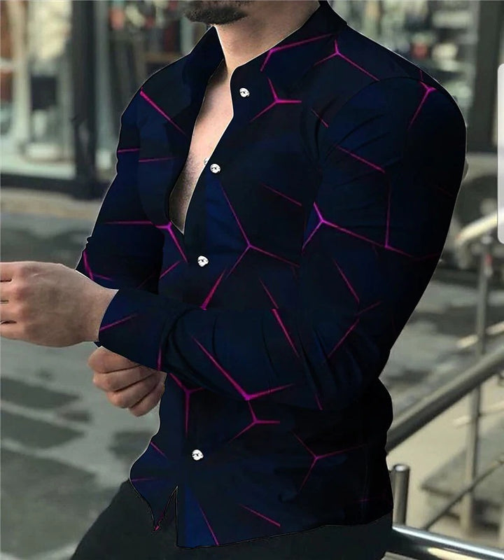 Men's Long Sleeve Shirt with Modern 3D Design and Textured Pattern Lisslune