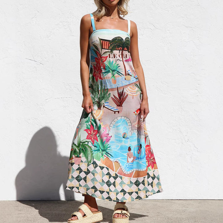 Women's Summer Maxi Dress with Colorful Print and Airy Fit