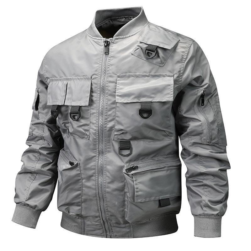 Men's Multifunctional Utility Jacket with Strategic Pockets and Elastic Cuffs Lisslune