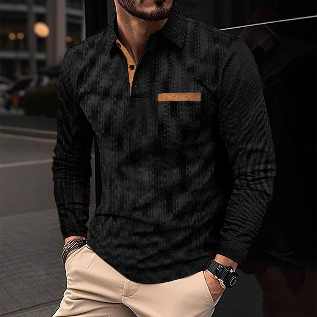 Men's Long Sleeve Shirt with Textured Design and Contrast Collar Lisslune