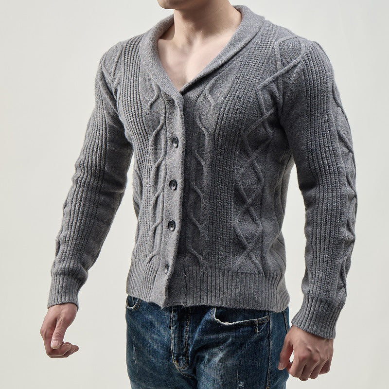 Men's fashionable cardigan with cable pattern and button placket Lisslune