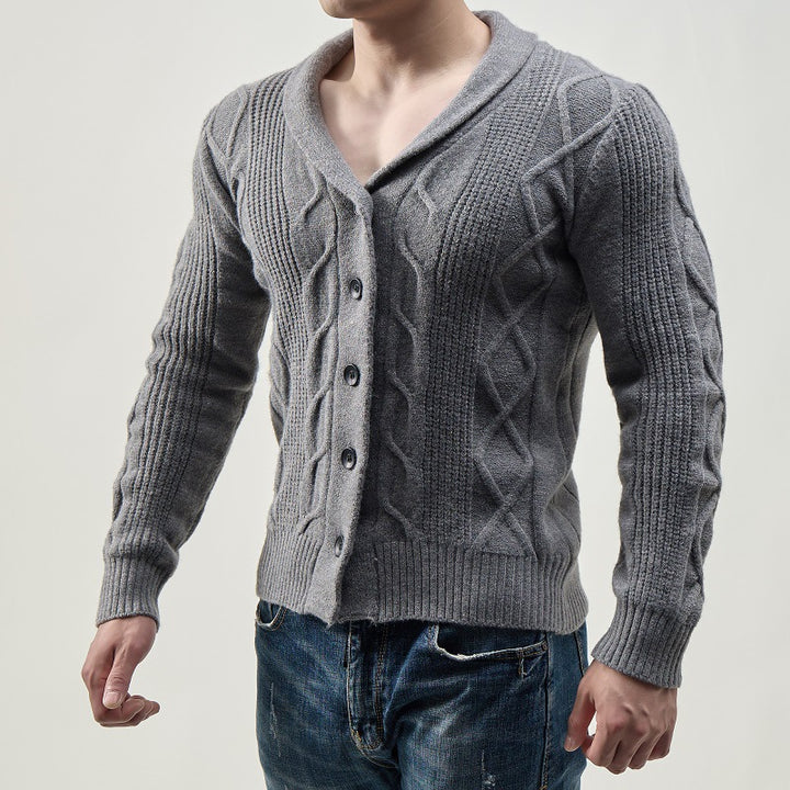 Men's fashionable cardigan with cable pattern and button placket Lisslune