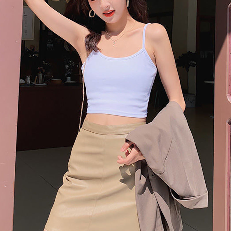 Women's cropped top with thin straps and elastic cut