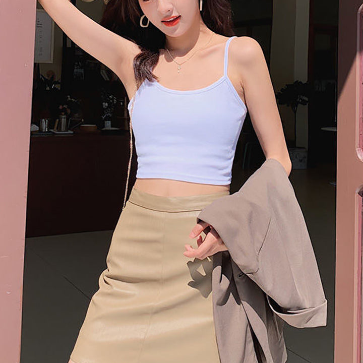 Women's cropped top with thin straps and elastic cut
