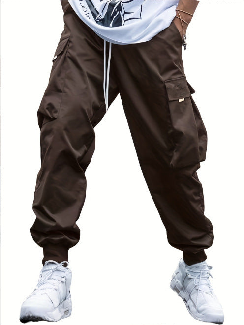 Men's sporty cargo pants with elastic waistband and versatile pockets Lisslune