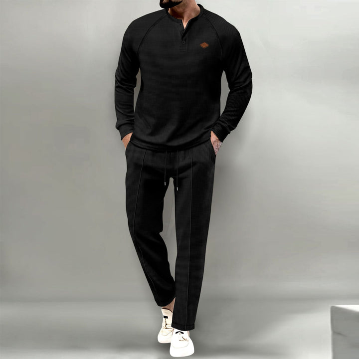 Men's casual long-sleeve shirt with button placket and elegant joggers Lisslune