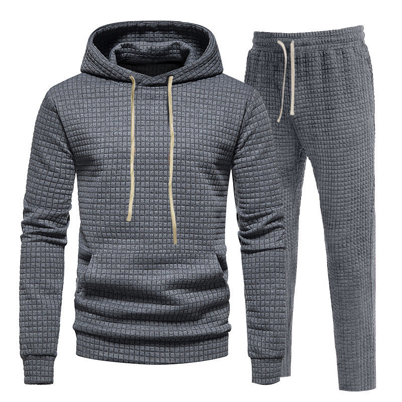 Men's Sporty Hoodie Set with Fashionable Textured Design and Elastic Cuffs Lisslune