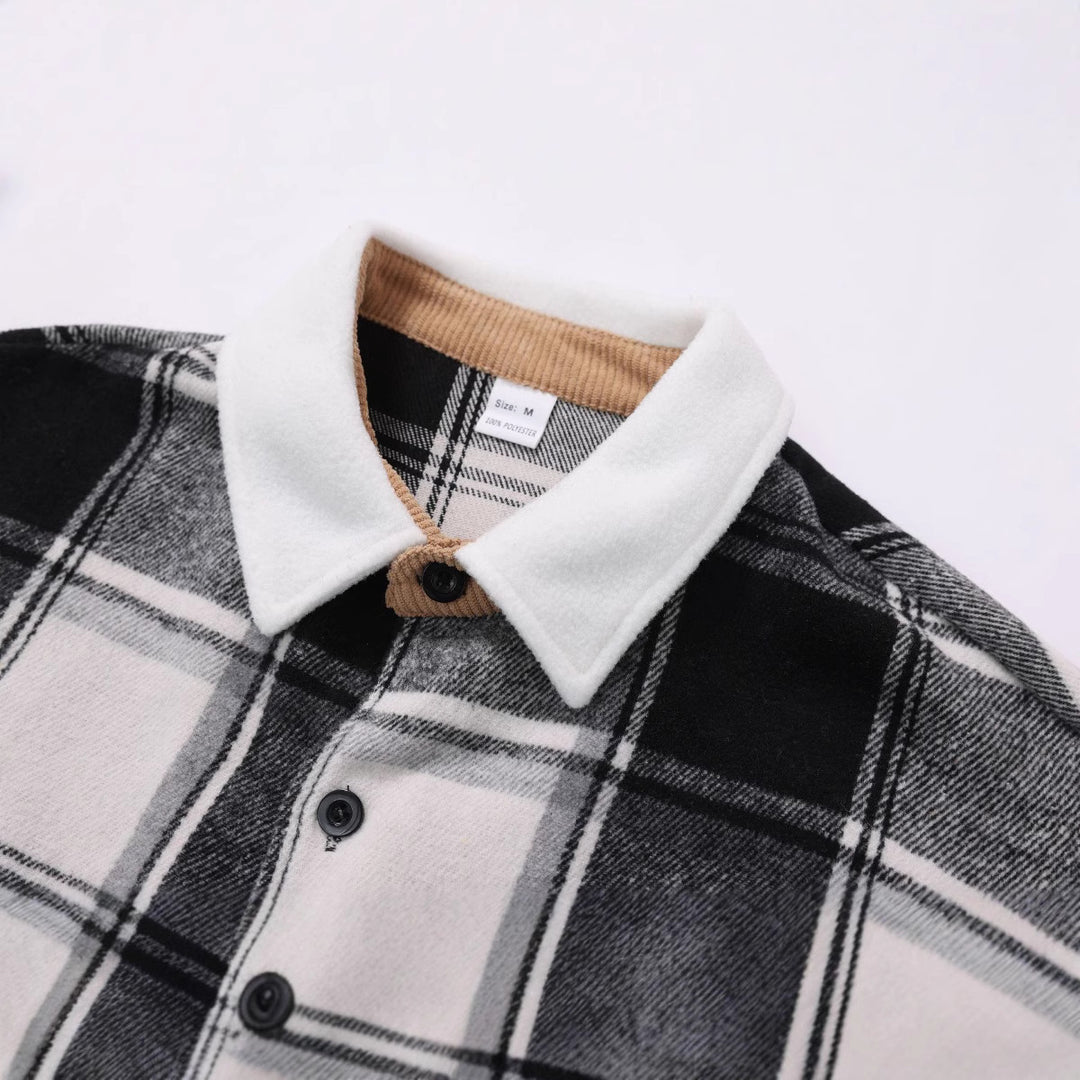 Men's Casual Flannel Jacket with Checkered Pattern and Patch Pocket Lisslune