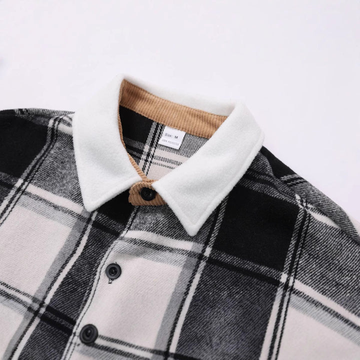 Men's Casual Flannel Jacket with Checkered Pattern and Patch Pocket Lisslune