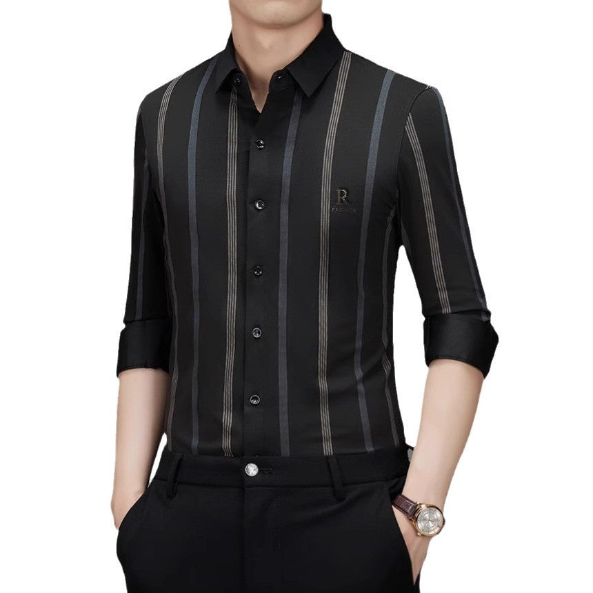 Men's Elegant Long Sleeve Shirt with Fine Stripes Lisslune
