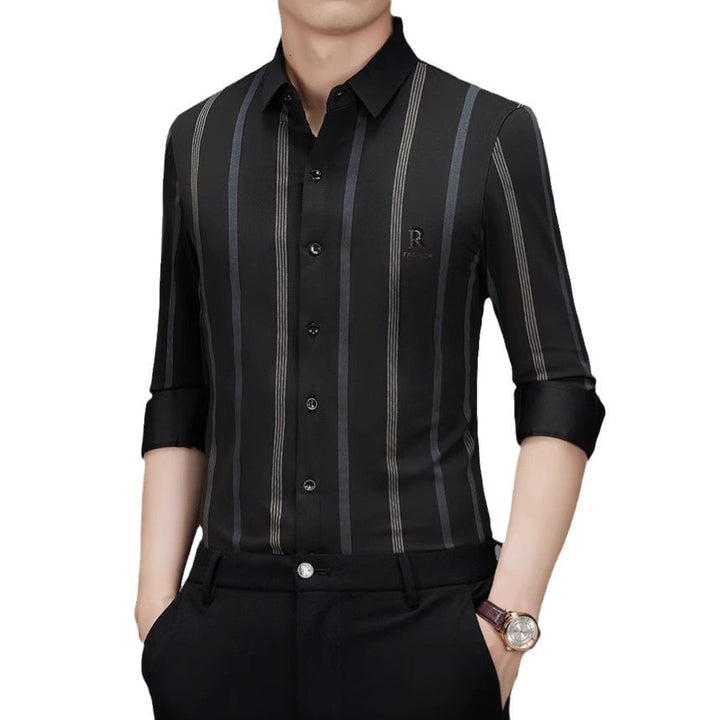 Men's Elegant Long Sleeve Shirt with Fine Stripes Lisslune