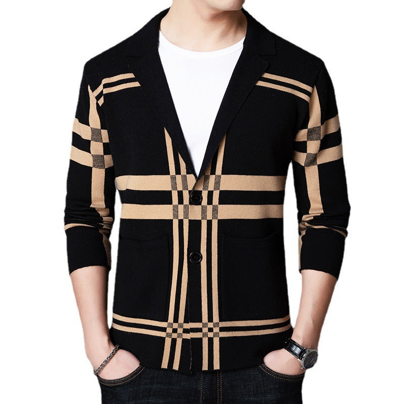 Men's elegant knitted blazer with modern check pattern Lisslune