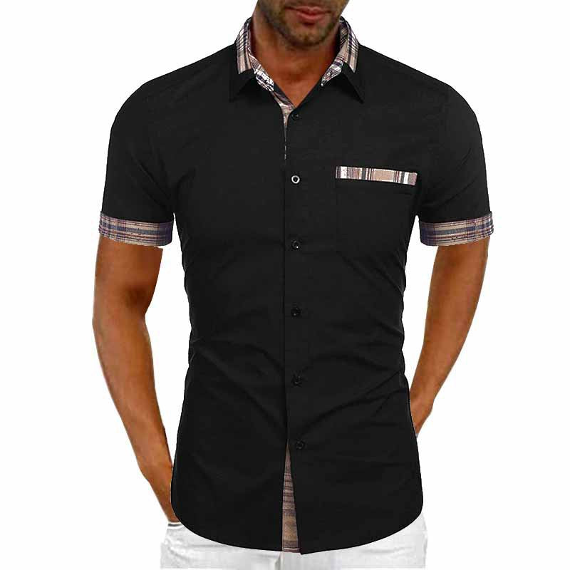 Men's short-sleeve shirt with modern check design and practical patch pocket Lisslune
