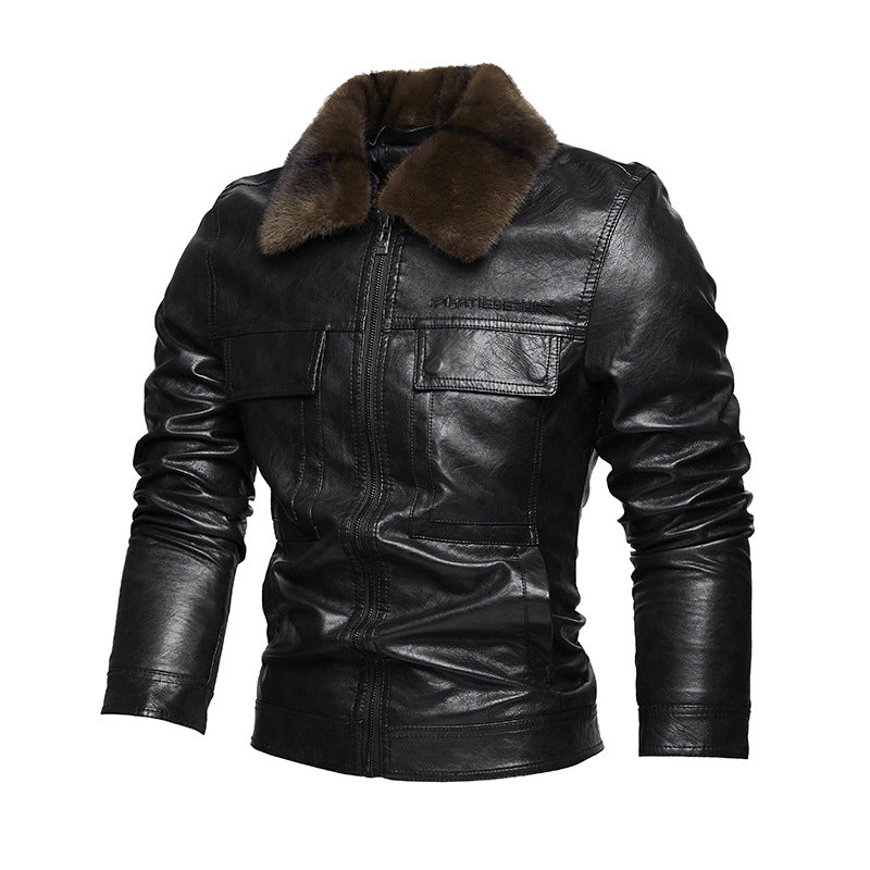 Men's Casual Synthetic Leather Jacket with Padded Collar Lisslune