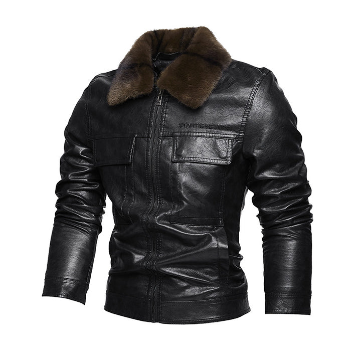 Men's Casual Synthetic Leather Jacket with Padded Collar Lisslune