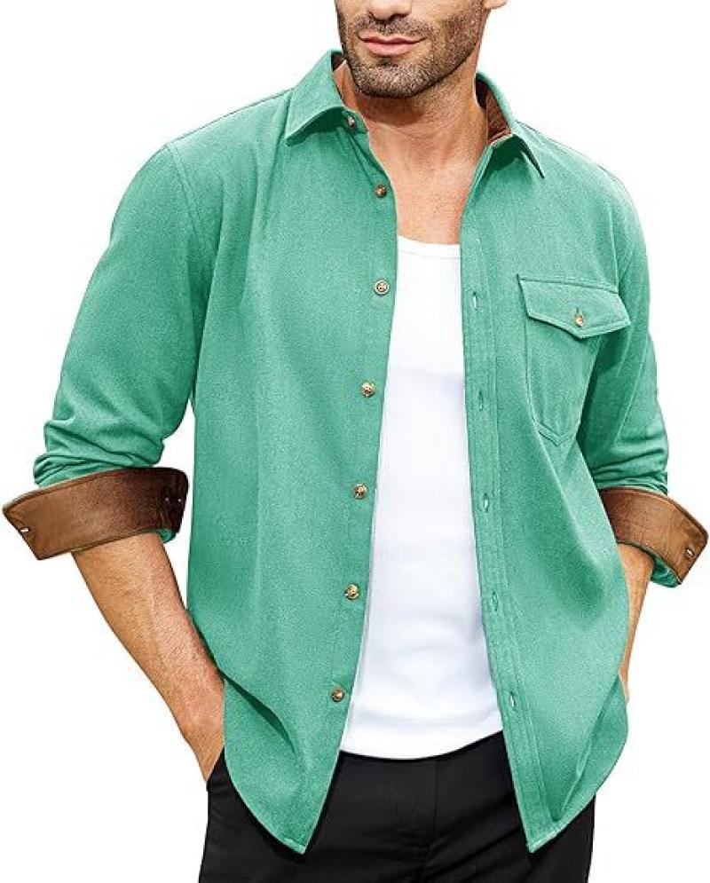 Men's long-sleeve shirt with high-quality flannel and practical breast pocket Lisslune
