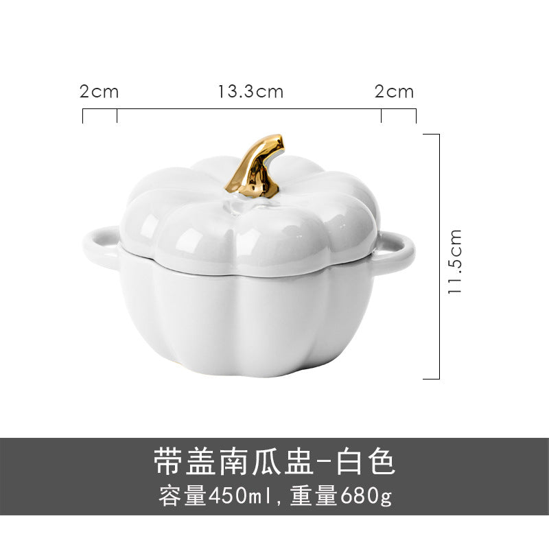 Rynx | Autumn decoration ceramic bowl with lid stew bowl pumpkin bowl household kitchen kids soup bowl steamed egg salad bowl dish rice bowl logo