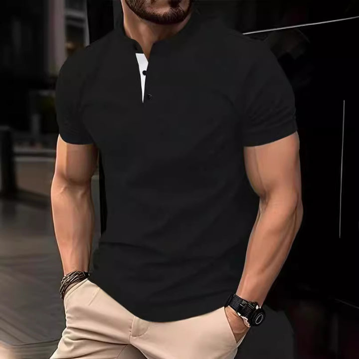 Men's elegant short-sleeve polo shirt with standing collar and button placket Lisslune