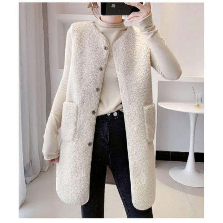 Ladies Cozy Vest with Snap Buttons and Side Pockets Lisslune