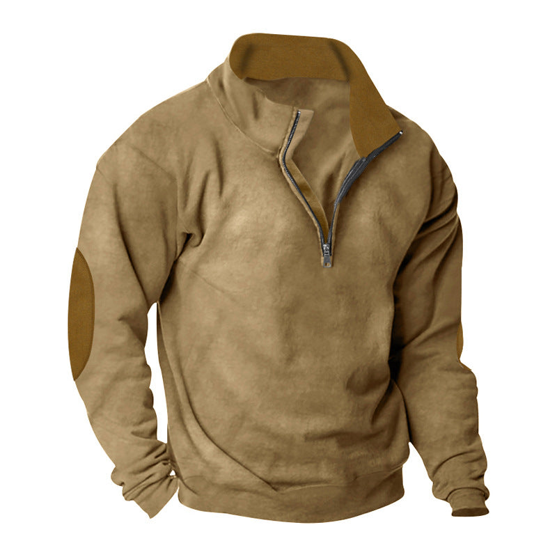 Men's Fleece Sweatshirt with Stand-up Collar and Stylish Contrast Sleeves Lisslune