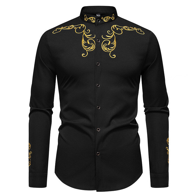 Men's Long Sleeve Shirt with Elegant Embroidery Design Lisslune