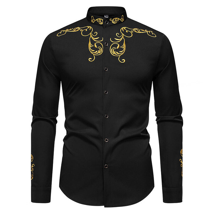 Men's Long Sleeve Shirt with Elegant Embroidery Design Lisslune