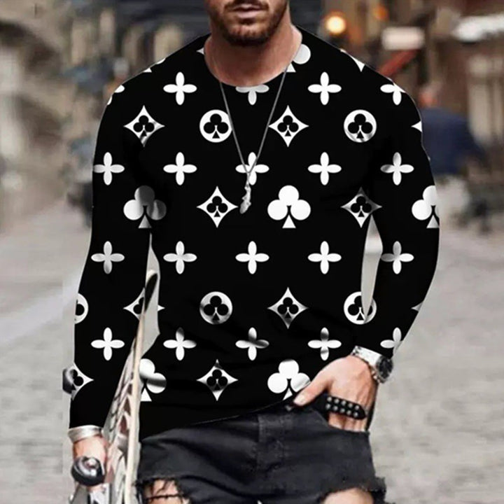 Men's long-sleeve shirt with creative design and colorful symbols Lisslune