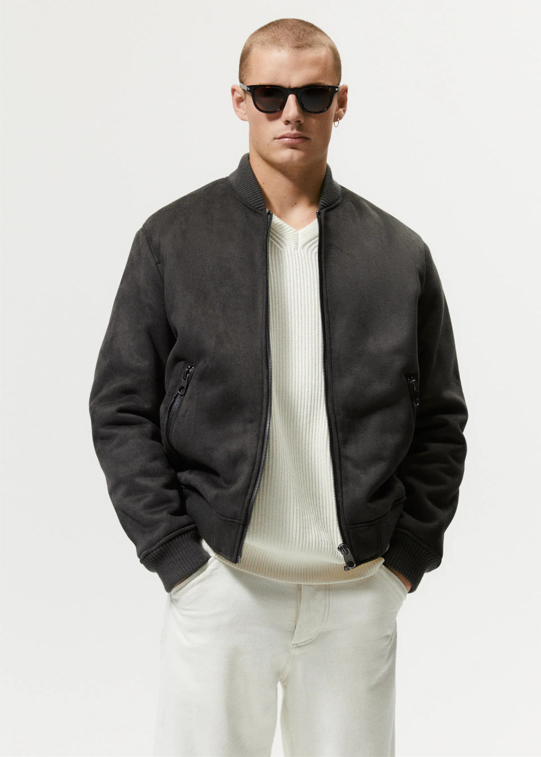Men's bomber jacket made of soft suede artificial Lisslune