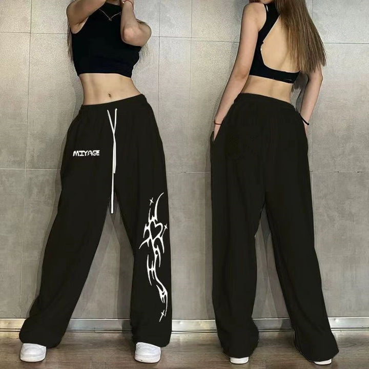 Women's casual leisure pants with a wide cut and striking graphic design Lisslune