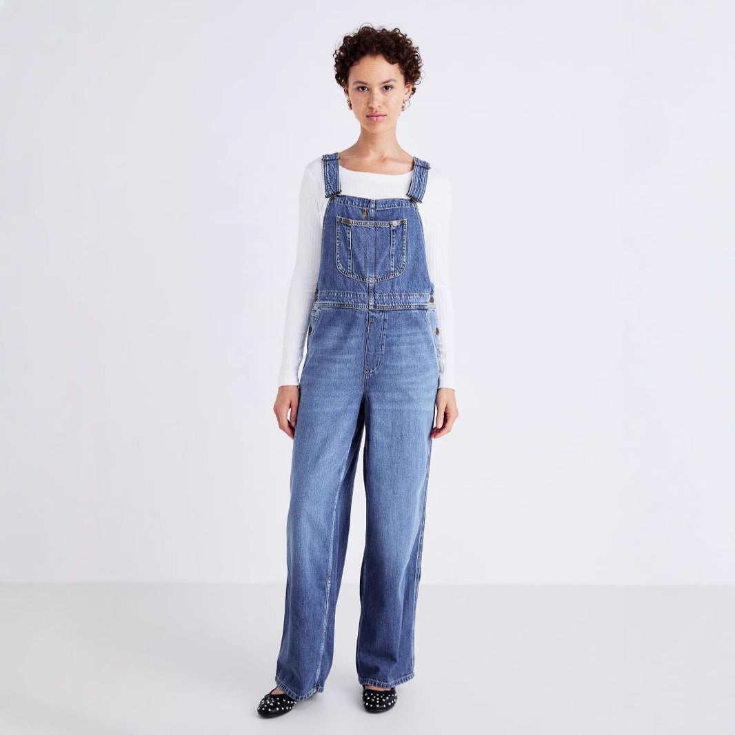 Women's denim overalls with wide leg and adjustable straps Lisslune