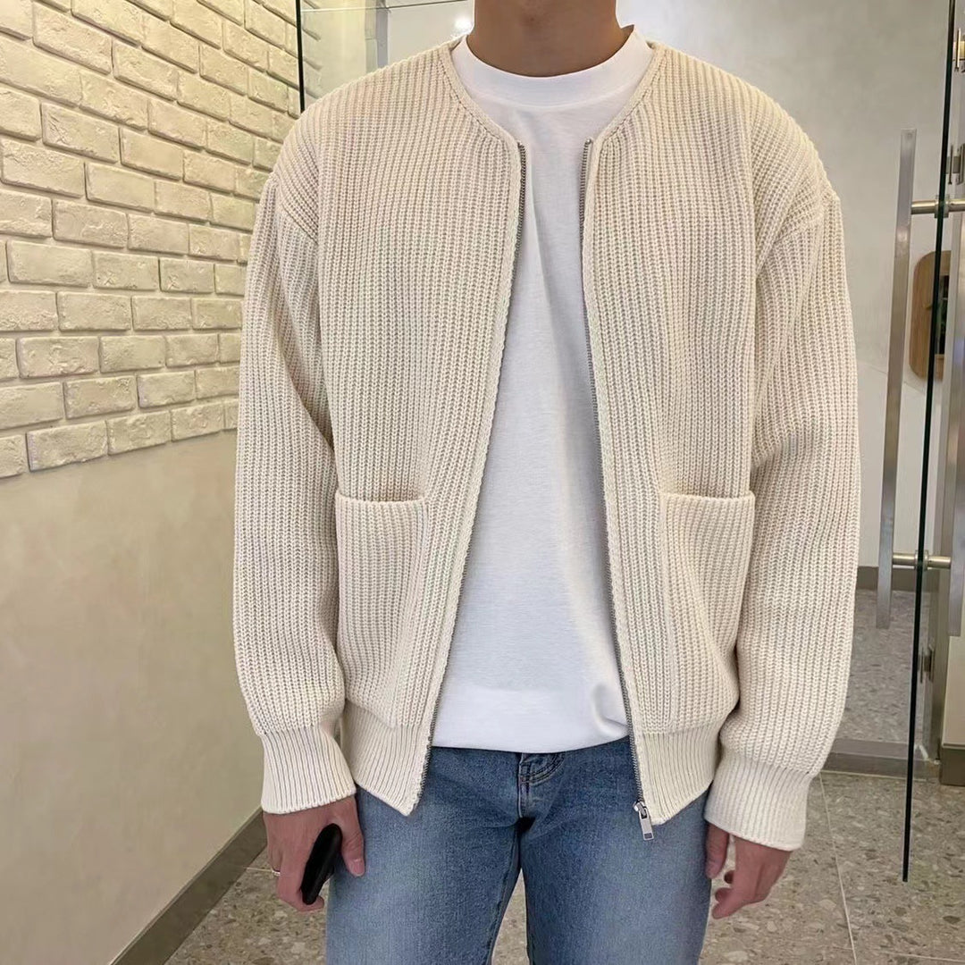Men's chunky knit jacket with voluminous sleeves and stand-up collar Lisslune