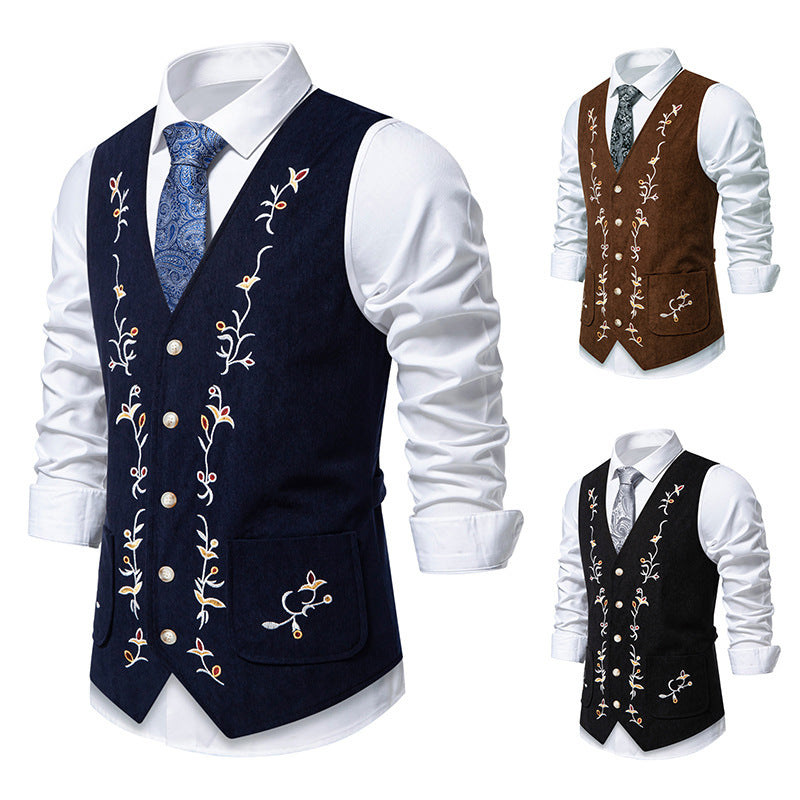 Men's Elegant Holiday Waistcoat with Floral Embroidery Lisslune