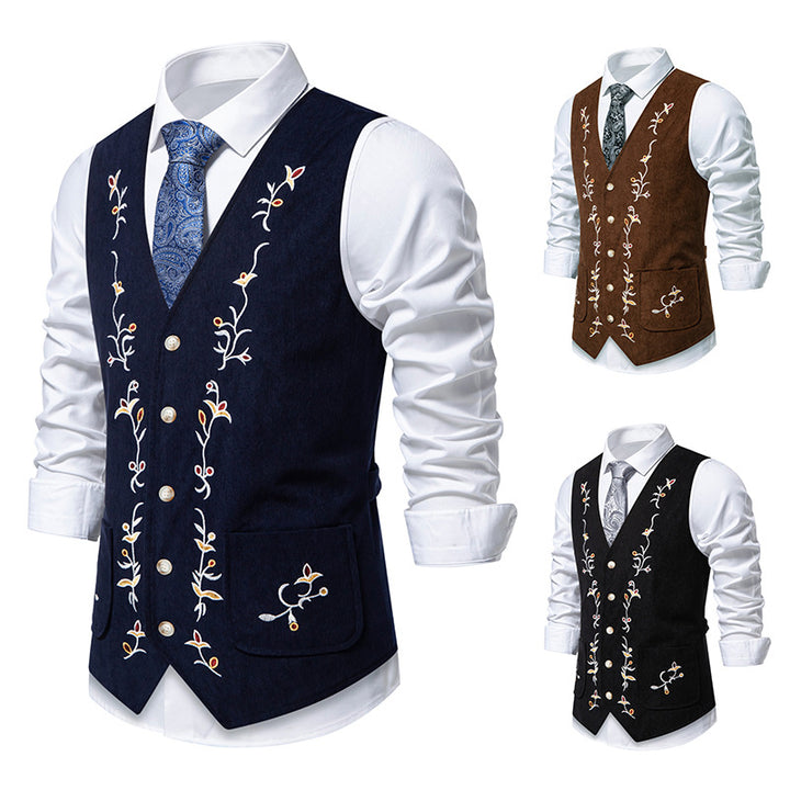 Men's Elegant Holiday Waistcoat with Floral Embroidery Lisslune