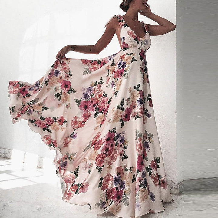 Women's elegant maxi dress with floral design and side slit