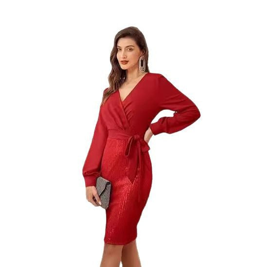 Women's wrap dress with sparkling details