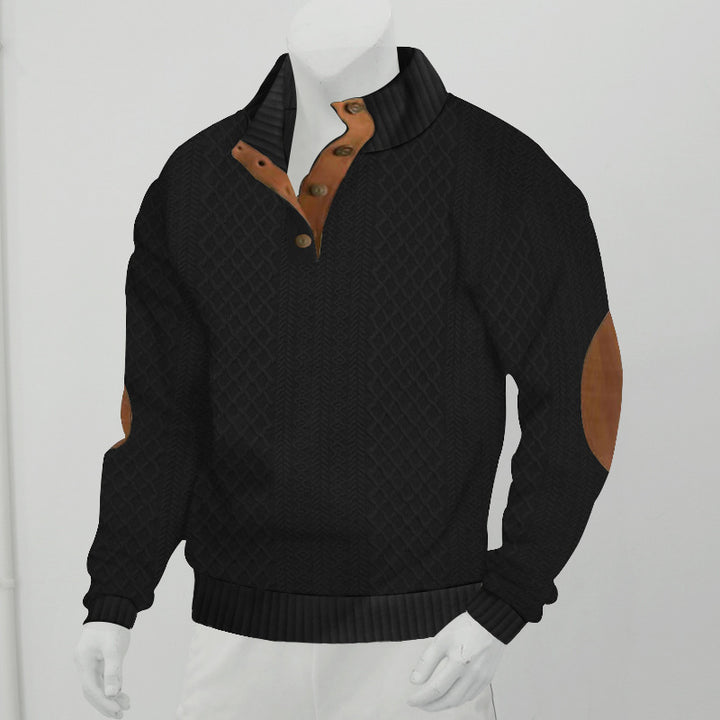 Men's sweatshirt with textured knit pattern and leather details Lisslune