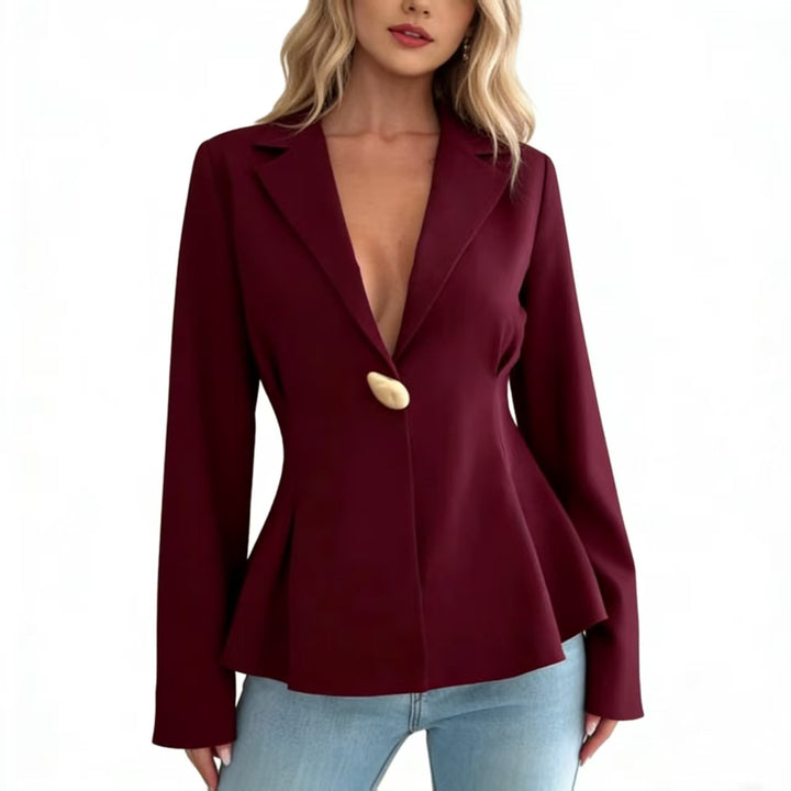 Women's Peplum Blazer with Unique Button Details Lisslune