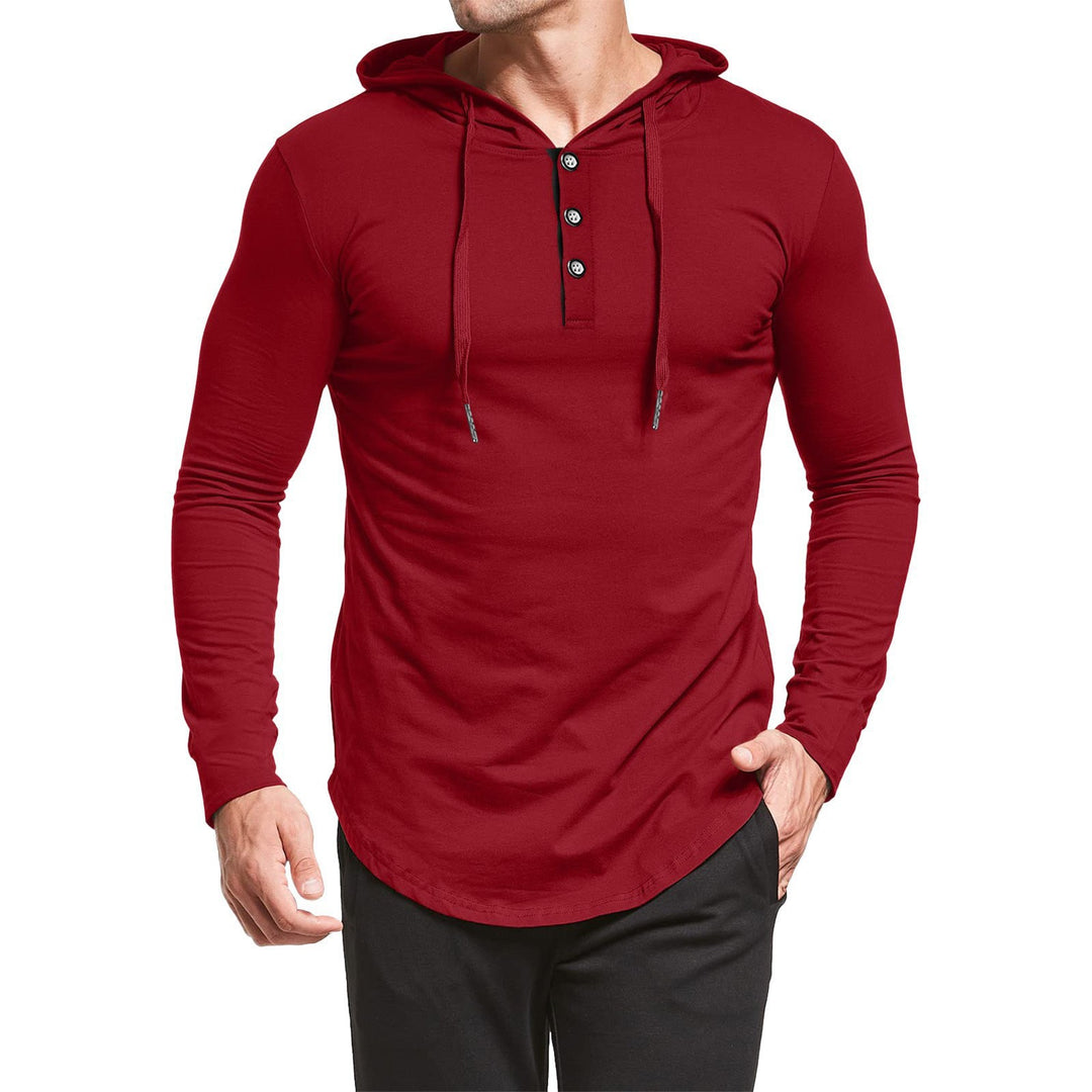 Men's Long Sleeve Hoodie with Button Placket and Athletic Fit Lisslune