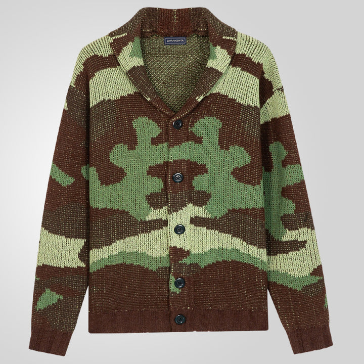 Men's cardigan in a unique camouflage design with high collar Lisslune