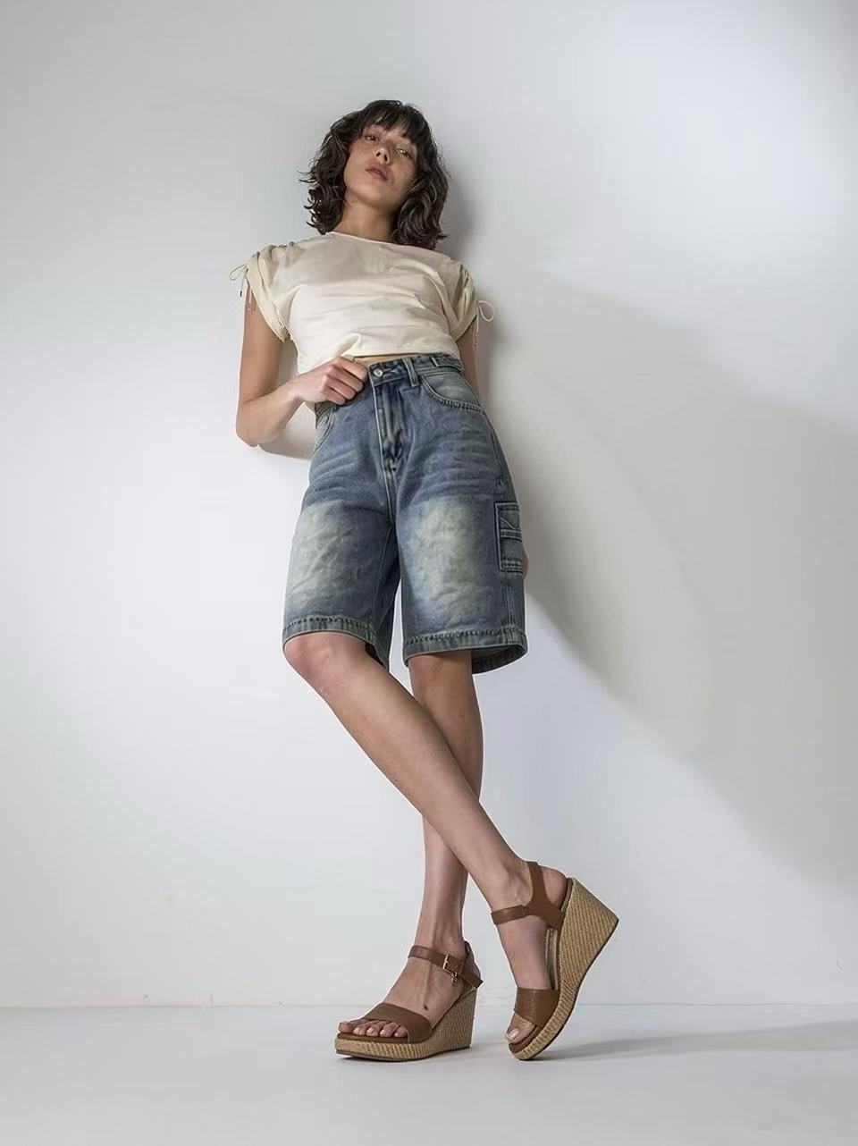 Women's Casual High-Waisted Denim Shorts with Wide Cut Lisslune