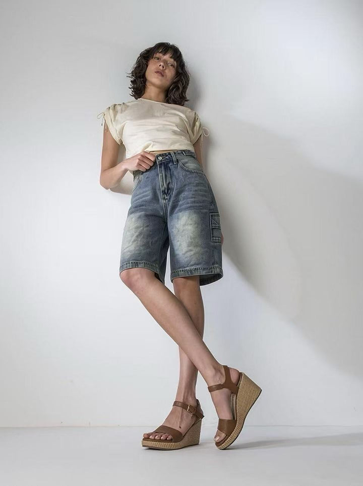 Women's Casual High-Waisted Denim Shorts with Wide Cut Lisslune