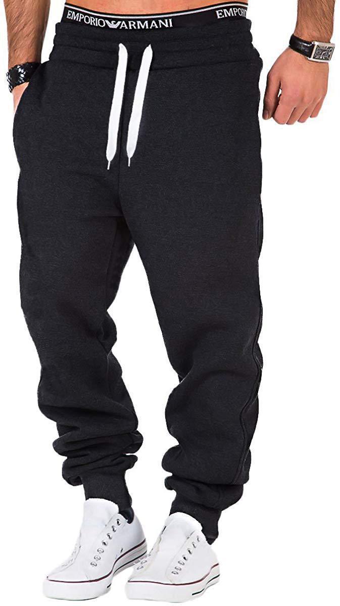 Men's casual joggers with elastic waistband and contrast drawstring Lisslune