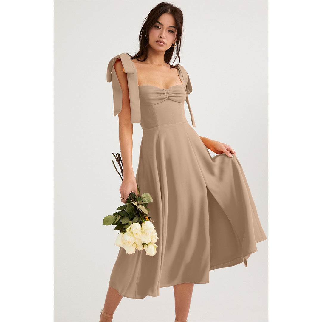 Women's maxi dress with adjustable straps and side slit Lune London
