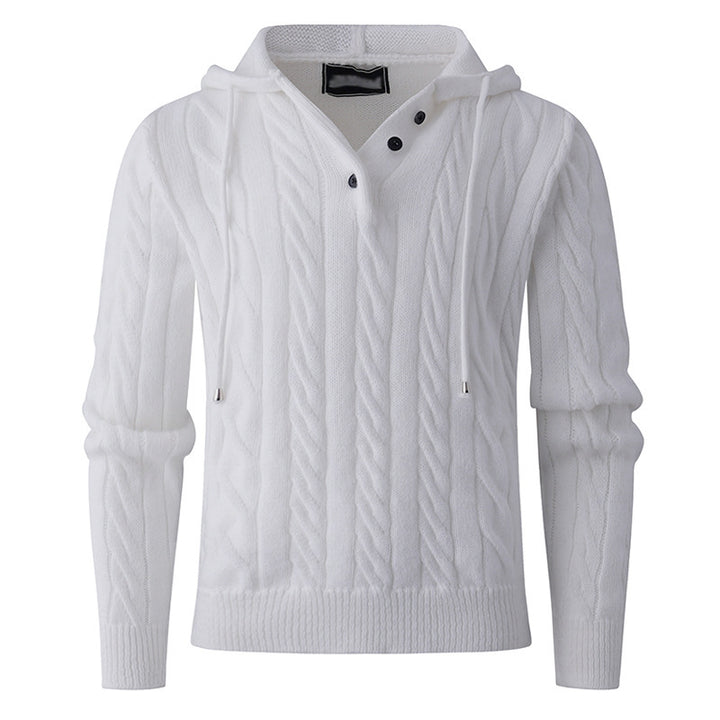 Men's chunky knit sweater with hood and modern cable pattern Lisslune
