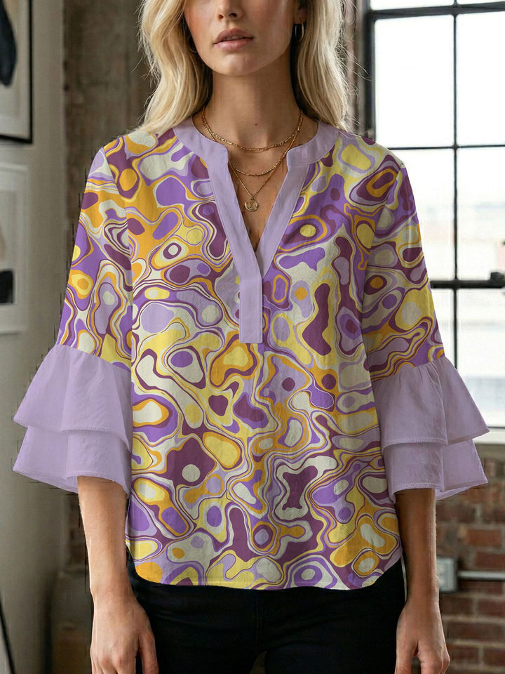 Women's blouse with voluminous wing sleeves and intense leaf pattern Lisslune